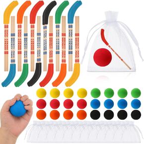 72 Pcs Hockey Party Favors Include 24 Hockey Pencils with Erasers 24 Balls 24 Bags Stick Pencils Foam Balls Gifts for Birthday Party Prize