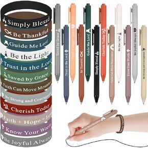 Glenmal 24 Pcs Bracelets Christian Pens Set Christian Gifts Black Ink Ballpoint Pens Silicone Wristbands Colored Rubber Bracelets for Kids Nurse Teachers Church Office Supplies (Multicolor,Bible)