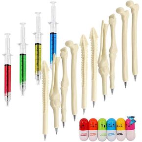 4 Syringe Pens + 6 Pill Pens & Capsule Pens + 10 Bone Design Ballpoint Pens for Halloween,Thanksgiving,Christmas,New Year’s Day