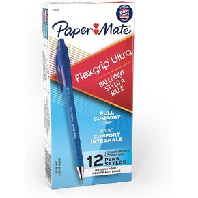 Paper Mate FlexGrip Ultra Retractable Ballpoint Pens, Medium Point, Black, Box of 12