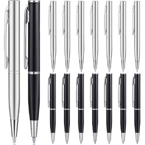 Chinco 16 Pcs Mini Pens Bulk Small Metal Stainless Steel Ballpoint Point Pens Pack with Copper Fittings for Pockets Notebook Notepads Office School(Silver)