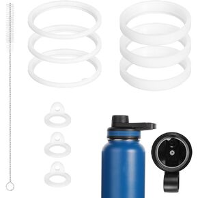 9pcs Water Bottle Gasket Replacement with Straw Brush, Silicone Sealing Rings Lid Gaskets Replacement Parts for Thermoflask 24/32/40/64oz Water Bottles