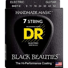 DR Strings Electric Guitar Strings, Black Beauties-Black Coated, 9-52 (BKE7-9)