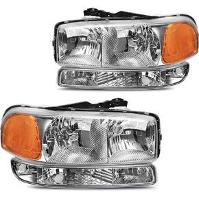 مجموعة المصابيح الأمامية DWVO متوافقة مع 1999-2006 GMC Sierra 1500 2500/2001-2006 GMC Sierra 3500 2000-2006 / GMC Yukon & Yukon XL 1500 2500 المصابيح الأمامية من الكروم غطاء عاكس شفاف للمصابيح الأمامية in Saudi Arabia