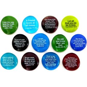 Scripture Glass Stones, 12 of Your Favorite Inspiring Bible Verses on Translucent and Opaque Rocks, Set II.