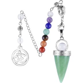 SUNYIK Natural 7 Chakra Crystal Point Pendulum for Dowsing Divination, Buddha Head Cone Pendulum with 7 Chakra Beads Chain 7.5'', Tiger's Eye