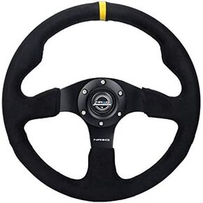 NRG Innovations NRG-RST-012SA-Y Reinforced Steering Wheel - Alcantara Steering Wheel with Yellow Center Mark 320mm Diameter, and 25mm Deep Black Stitch