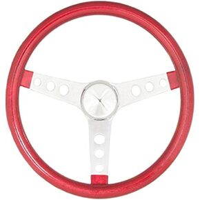 Grant 8445 Red Metal Flake 13.5 inch 3-Silver Spoke Design Steering Wheel