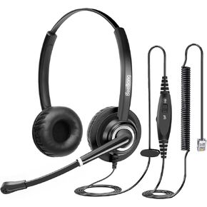 Telephone Headset with Microphone Noise Canceling for Office Landline Deskphone, with Mic Mute Volume Controller, Binaural RJ9 Phone Headset for Call Center Polycom Avaya Nortel