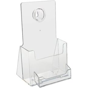 SOURCEONE.ORG Acrylic Deluxe 4 Inch Wide Trifold Brochure Holder with Buisness Card Holder Counter Top or Wall Mount Use