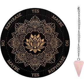 AHANDMAKER 7.8" Witch Pendulum Board, Wooden Dowsing Planchette with Rose Quartz Crystal Dowsing Pendulums Witchcraft Divination Tools for Spirit Altar Decoration - Moon Phases & Eye