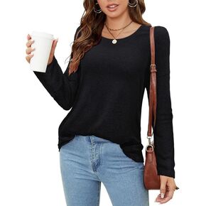 قمصان نسائية خريفية بأكمام طويلة من CLOCOR وأكمام منتفخة ورقبة دائرية وبلوزات فضفاضة غير رسمية بلون سادة وبلوفرات in Kuwait