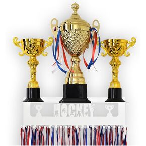 MOOH Sports Medal Hanger Display - 16.5" Baseball Medal Holder with Trophy Shelf (Holds 20 Medals) - Sturdy Metal Award, Trophy and Medal Display Shelf - Wall Mounted Medal Rack - Black, Baseball in Kuwait
