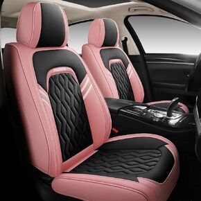 Zrona03 Leather Car Seat Covers for 5 Passengers Cars, Faux Leatherette Automotive Vehicle Cushions Covers, SUV Universal Fit Set for Auto Interior Accessories (Black & Pk)