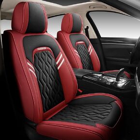 Zrona03 Leather Car Seat Covers for 5 Passengers Cars, Faux Leatherette Automotive Vehicle Cushions Covers, SUV Universal Fit Set for Auto Interior Accessories (Black & Pk)