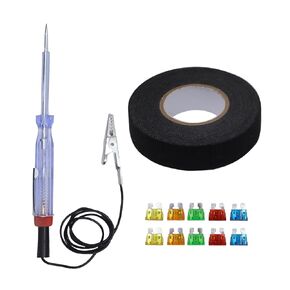 DC 6V 12V 24V Circuit Tester Car Voltage Test Pen Auto Lamp Diagnostic Tool + Electrical Tape for Wire Harness 3/4-Inch by 50-Foot + 5-30A Plug-in Fuses (10 PCS)