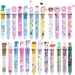 Kolewo4ever 24 Pieces Multicolor Ballpoint Pens 10-in-1 0.5mm Retractable Ballpoint Cartoon Pens Dinosaur Pens Unicorn Pens for Office School Supplies Students Gift