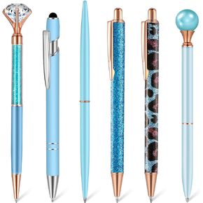 6 Pcs Ballpoint Pens Set Metal Crystal Diamond Pen for Journaling Black Ink Ballpoint Pens Liquid Sand Glitter Pen Fancy Pens Gifts for Woman Girls Teacher School Office Home (Gold)