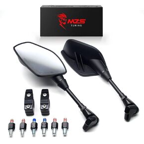 MZS Motorcycle Mirrors, 10mm 8mm Universal Foldable Hawk-Eye Convex Rear View Handlebar Side Mirror with Aluminum Mount Black fit for Street Adventure Bike Electric Ebike Scooter ATV Quad