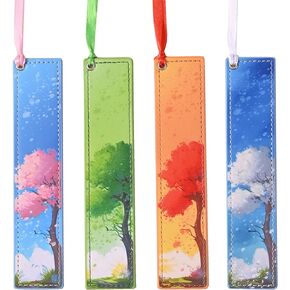 ZQZYMXQ 4Pcs Leather Cute Bookmarks for Women Girls, Aesthetic Pretty Bookmarks Four Season Tree Book Lover Gifts Teacher Gifts (Season Tree)