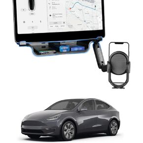 Under Screen Storage Tray with Phone Holder for Tesla Model 3/Model Y 2023 2022 2021 Center Console Organizer Storage Box Waterproof ABS Model 3 / Y Accessories Black 1PCS