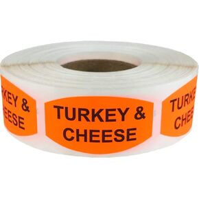Turkey and Cheese Grocery Store Food Labels .75 x 1.375 Inch Oval Shape 500 Total Adhesive Stickers