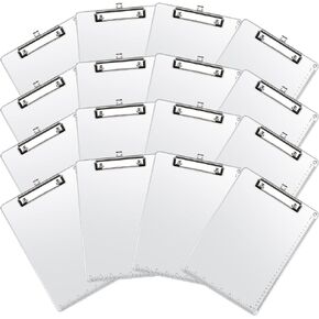 16 Pieces Metal Clipboard, A4 Letter Size 12.5 x 9 Inch Aluminum Edge Document Holder with Scale Aluminum Edge Clipboard with Low Profile Clip Vertical Silver Hardboard for Office