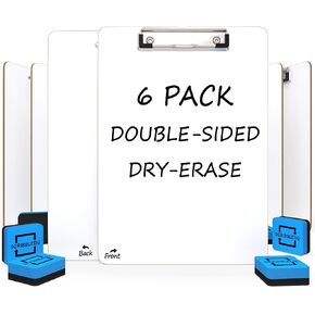 Dry Erase Clipboards Pack of 6, Durable Double-Sided 9"x12" White Clipboard with 6 Dry Erase Erasers, White Board Clipboard with Low Profile Clip for School, Classroom and Home Use