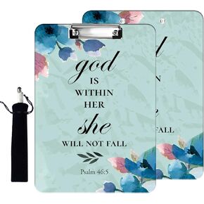 Plastic A4 Clipboard and Flannel Pen Bag Combination, Low Profile Metal Clip, Decorative, Office, Learning Clipboard, Cute Clipboard Letter Size 12.5 "x 9" - Faith Makes All Things Possible not Easy
