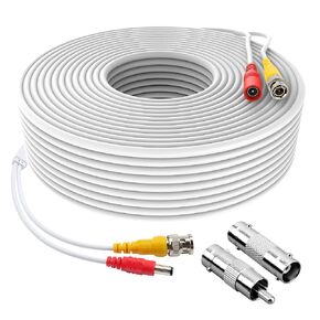 1 Pack 25ft White BNC Video Power Cable Security Camera Cable Wire Cord for CCTV DVR Surveillance System with Connectors (BNC Female and BNC to RCA) (White, 25FT)