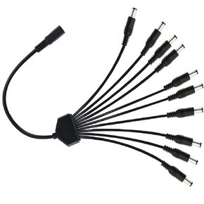 GINTOOYUN DC Power Splitter Cable 1 Female to 10 Male 5.5mm x 2.1mm, DC Splitter Adppter Surveillance Camera Cable Extension Cord for Security Camera, LED Strip Light 0.7m (1 to 10 Way)