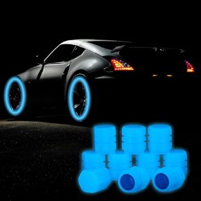 Fluorescent Car Tire Valve Stem Caps， 16Pcs Universal Luminous Tire Air Valves Stem Caps， Glow in The Dark Tire Valves Caps for Most Cars, Motorcycles, SUV, Trucks, and Bicycles(Blue)