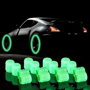 Fluorescent Car Tire Valve Stem Caps， 16Pcs Universal Luminous Tire Air Valves Stem Caps， Glow in The Dark Tire Valves Caps for Most Cars, Motorcycles, SUV, Trucks, and Bicycles(Blue)
