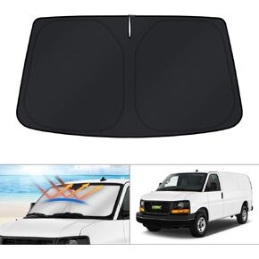 KUST Windshield Sun Shade for 1996-2024 GMC Savana Van Accessories, Passenger & Cargo Van Window Sunshade Sun Visor Protector Foldable Blocks UV Rays Keep Your Car Cooler