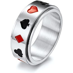 Poker Ring, Stainless Steel Ace of Spades Ring Poker Casino Games Lucky Playing Card Spade Ring Silver Black for Men Women Boys Sizes 7-11