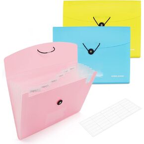 7-Pocket Expanding File Folders 3Pcs, Accordian File Organizer Plastic Folders for Documents Portable A4 Letter Size(Pink&Blue&Yellow)