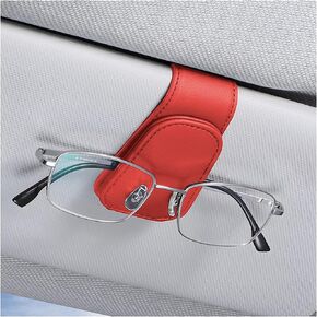 Sunglasses Holders for Car Sun Visor, Leather Eyeglasses Hanger Mounter, Magnetic Glasses Holder and Ticket Card Clip, Auto Interior Accessories Universal for SUV Pickup Truck (Black)