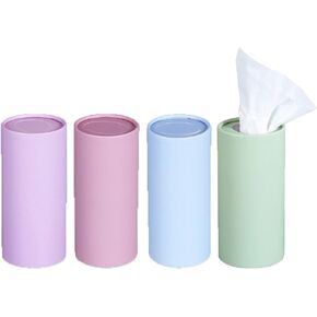 4 Pack Car Tissue Holder with Facial Tissues Bulk, Car Tissues Cylinder, Tissue Holder for Car, Travel Tissues Perfect Fit for Car Cup Holder, Refill Car Tissue Box Round Container.