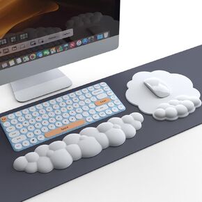 Cloud Keyboard Wrist Rest and Mouse Wrist Rest, Kawaii Memory Foam Wrist Support Mouse Pad for Typing Pain Relief, Cloud Palm Rest with Mousepad, Non-Slip Base for Home Office Computer Laptop (Black)