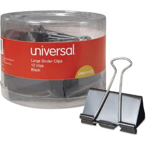 Universal 11112 Large Binder Clips, 1-Inch Capacity, 2-Inch Wide, Black, 12/Pack