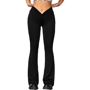 Ella Lust Ruched Flared Leggings for Women - 90s Low Rise Bootleg Yoga Pants Festival Outfits Casual Workout Bell Bottom(Black, XS2, 1094a)