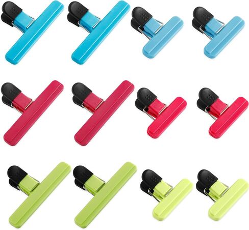 12 قطعة من مشابك الرقائق، مشابك لحقيبة الرقائق، مشابك إغلاق للمطبخ لتخزين الطعام والوجبات الخفيفة، ومشابك لإغلاق أكياس الطعام، مثالية لحفلات السفر المنزلية (حجمين و3 ألوان) in Kuwait