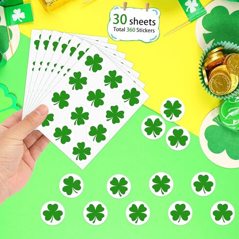 360 PCS St. Patrick's Day Shamrock Stickers for Kids, Round Green Shamrock Clover Stickers for St. Patrick’s Party Candy Goodies Bags Gift Card Envelopes Seals, 1.18 Inch in Saudi Arabia