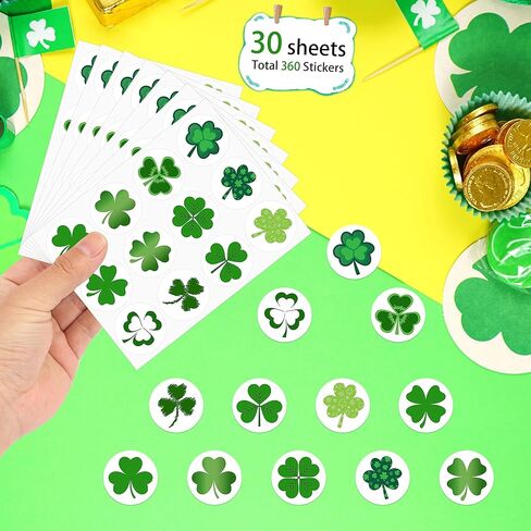 360 PCS St. Patrick's Day Shamrock Stickers for Kids, Round Green Shamrock Clover Stickers for St. Patrick’s Party Candy Goodies Bags Gift Card Envelopes Seals, 1.18 Inch in Saudi Arabia