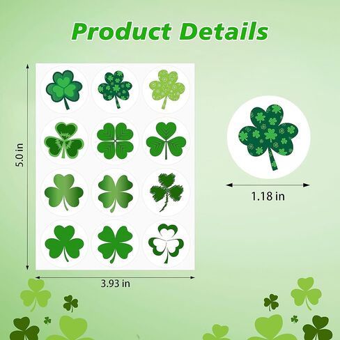360 PCS St. Patrick's Day Shamrock Stickers for Kids, Round Green Shamrock Clover Stickers for St. Patrick’s Party Candy Goodies Bags Gift Card Envelopes Seals, 1.18 Inch in Saudi Arabia