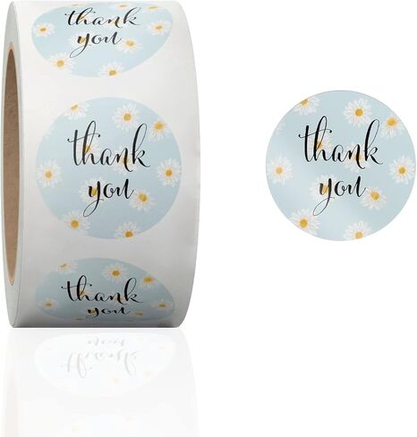 بكرة ملصقات Daisy Thanks You مقاس 1.5 سم - ملصقات التعبئة - ملصقات شكرًا على الهدايا - ملصقات شكرًا للأعمال الصغيرة | 500 قطعة in Saudi Arabia