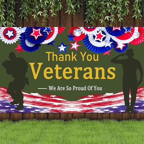 4x6Ft شكرا لك المحاربين القدامى خلفية راية، خلفية التصوير الوطني للمحاربين القدامى يوم العسكرية موضوع حفلة ديكور المنزل حديقة in Kuwait