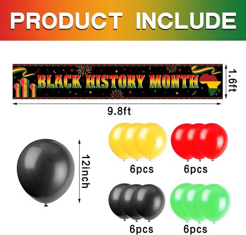 لافتة شهر التاريخ الأسود مع البالونات، ديكورات شهر التاريخ الأسود لافتة خارجية، لافتة ساحة للديكور الأمريكي الأفريقي لديكورات شهر التاريخ الأسود، 9.8 × 1.6 قدم in Kuwait