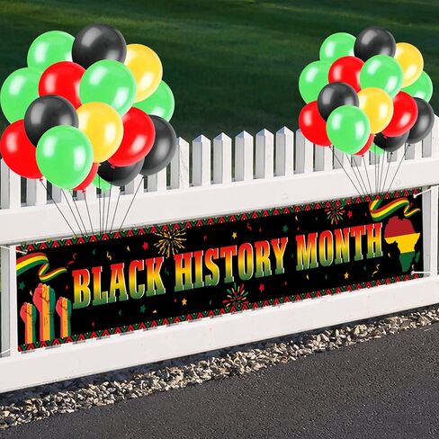 لافتة شهر التاريخ الأسود مع البالونات، ديكورات شهر التاريخ الأسود لافتة خارجية، لافتة ساحة للديكور الأمريكي الأفريقي لديكورات شهر التاريخ الأسود، 9.8 × 1.6 قدم in Kuwait
