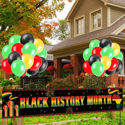 لافتة شهر التاريخ الأسود مع البالونات، ديكورات شهر التاريخ الأسود لافتة خارجية، لافتة ساحة للديكور الأمريكي الأفريقي لديكورات شهر التاريخ الأسود، 9.8 × 1.6 قدم in Kuwait